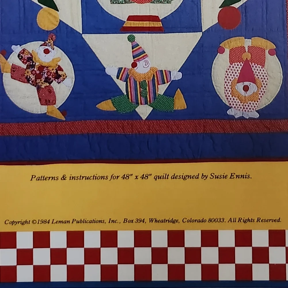 VTG 1984 Quilt Pattern Circus and Clowns by Susie Ennis